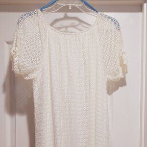 Siren Lily Cream Textured Puff Sleeve Dress Sz L